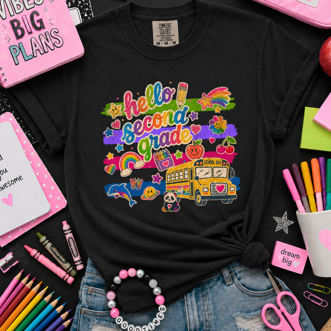 DEAL OF THE DAY - Bright Whimsical Hello Grade Level Black Tee (FINAL SALE)