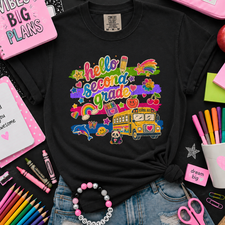 DEAL OF THE DAY - Bright Whimsical Hello Grade Level Black Tee (FINAL SALE)
