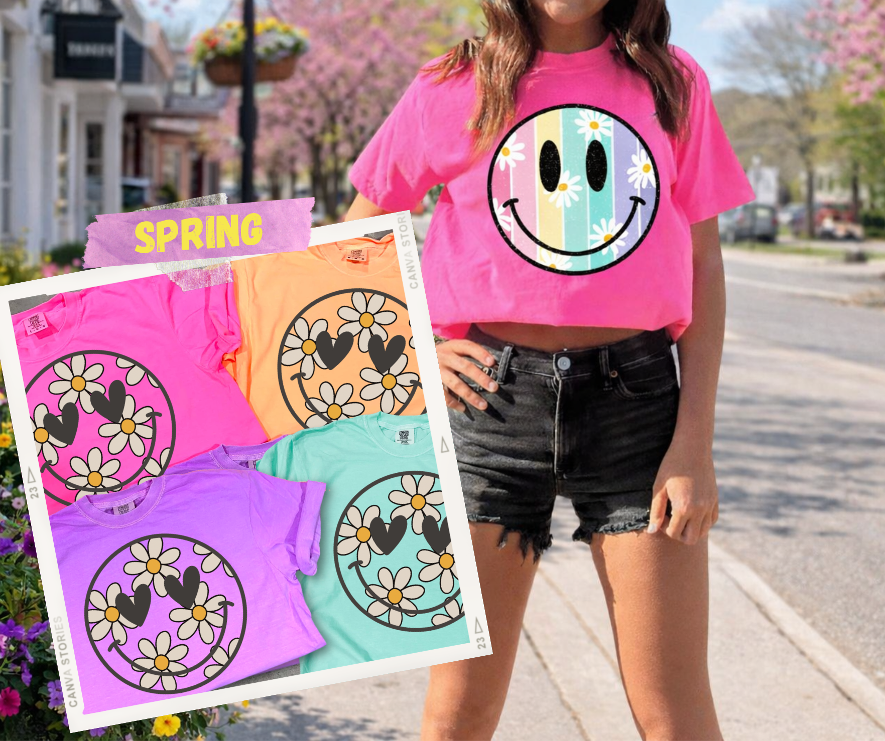 Spring Collection Image - Smile face design printed on neon tees