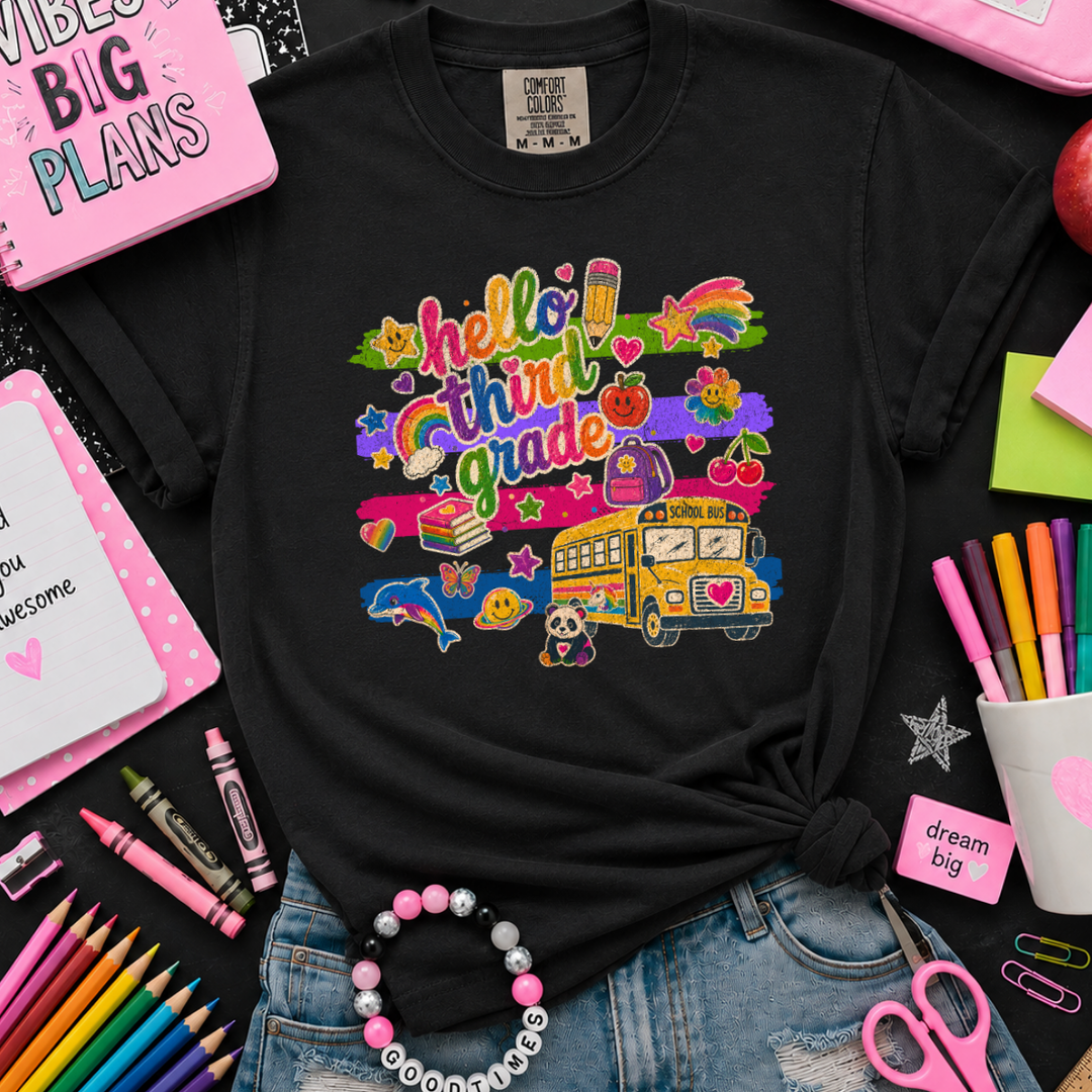DEAL OF THE DAY - Bright Whimsical Hello Grade Level Black Tee (FINAL SALE)