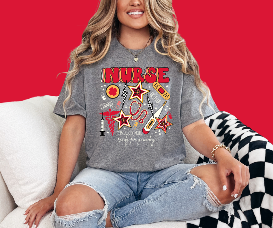 KC Colored Nurse  Icons Grey Tee - The Red Rival