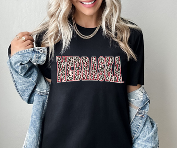 Leopard Nebraska Block Letters Black Tee - The Red Rival