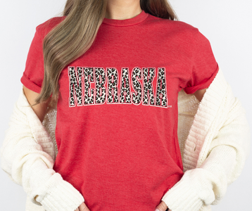 Leopard Nebraska Block Letters Heather Red Tee - The Red Rival