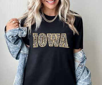 Leopard Iowa Block Letters Black Tee - The Red Rival
