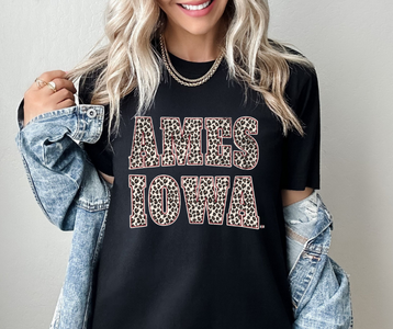Leopard Ames Iowa Block Letters Black Tee - The Red Rival
