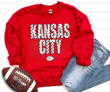 Neutral Kansas City w/ Arrowhead Pattern Fill Red Sweatshirt - The Red Rival