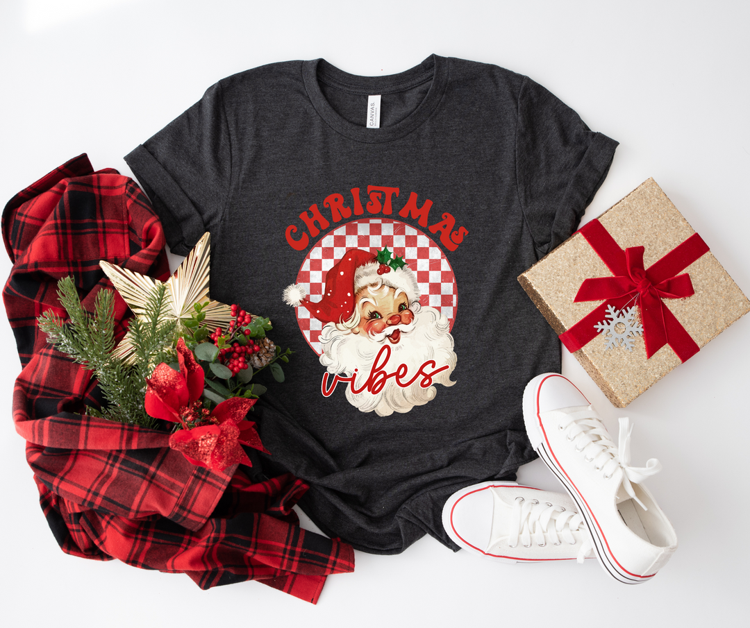 Christmas Vibes Santa Dark Heather Grey Tee - The Red Rival