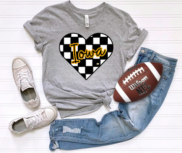 Iowa Checkered Heart Grey Graphic Tee - The Red Rival