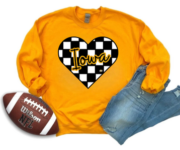 Iowa Checkered Heart Gold Sweatshirt - The Red Rival