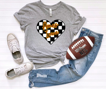 Ames Iowa Checkered Heart Grey  Graphic Tee - The Red Rival
