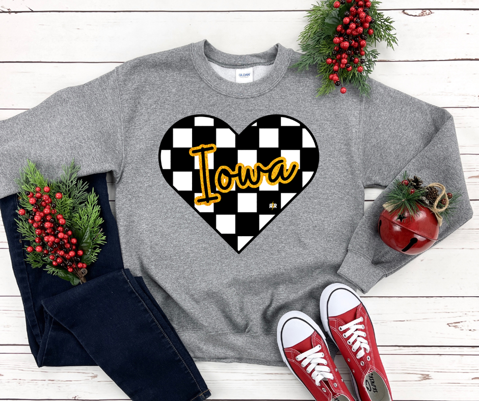 Iowa Checkered Heart Grey Sweatshirt - The Red Rival
