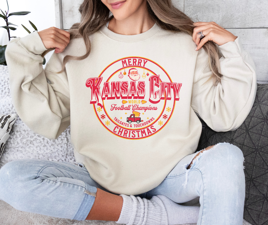 Merry Kansas City Christmas Tan Sweatshirt - The Red Rival