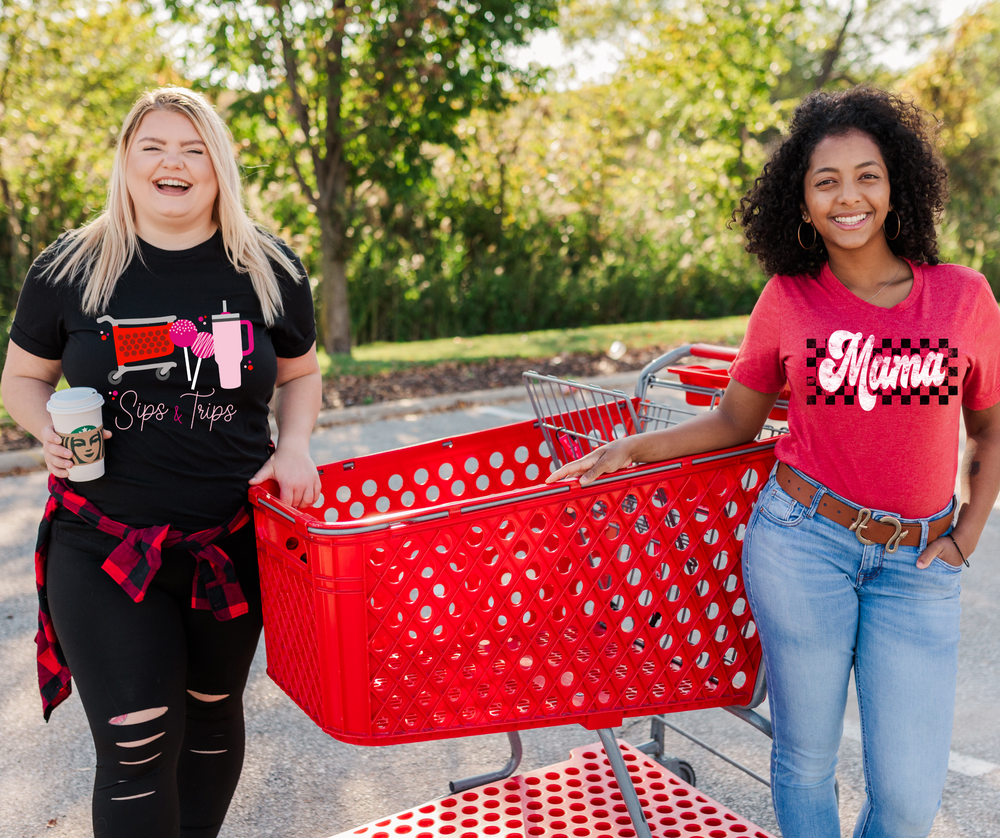 Pink Sips & Trips Black Graphic Tee - The Red Rival