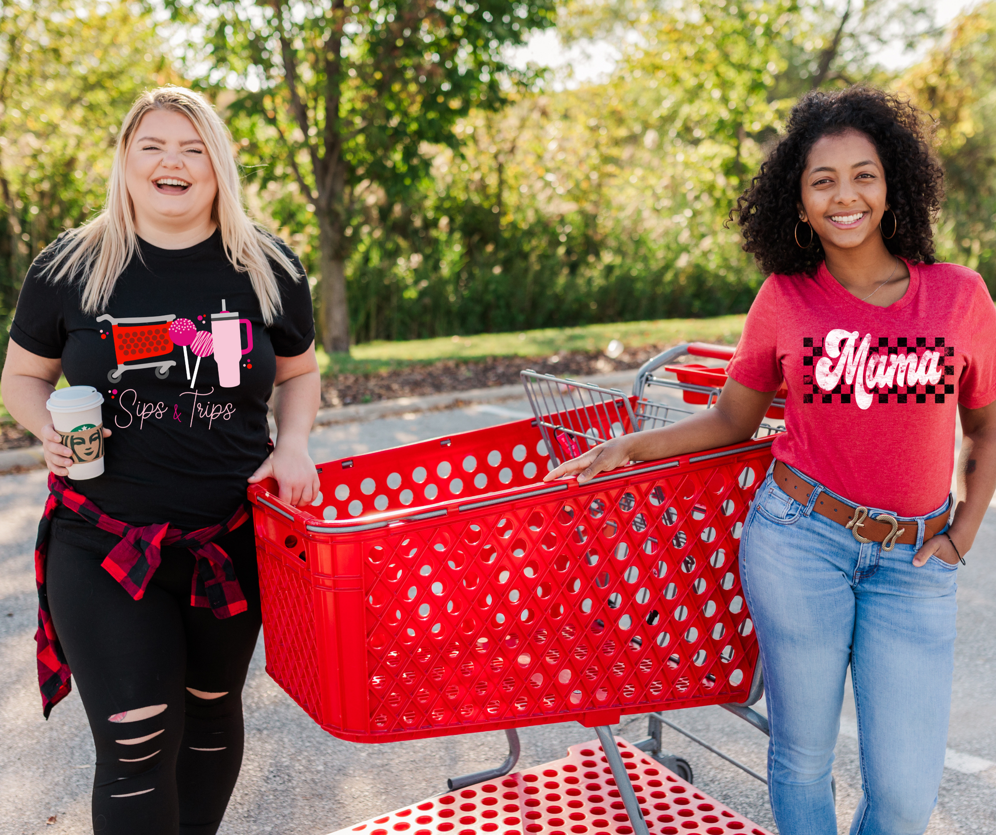 Pink Sips & Trips Black Graphic Tee - The Red Rival