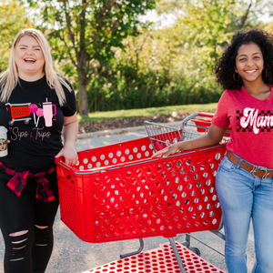 Pink Sips & Trips Black Graphic Tee - The Red Rival