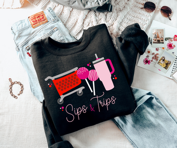Pink Sips & Trips Black Graphic Sweatshirt - The Red Rival