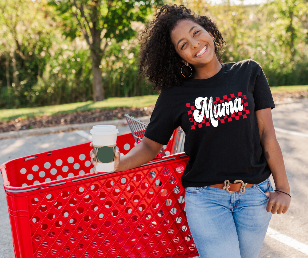 Retro Checkered Mama Black Graphic Tee - The Red Rival