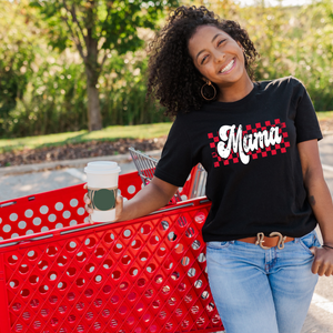 Retro Checkered Mama Black Graphic Tee - The Red Rival