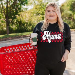 Retro Checkered Mama Black Sweatshirt - The Red Rival