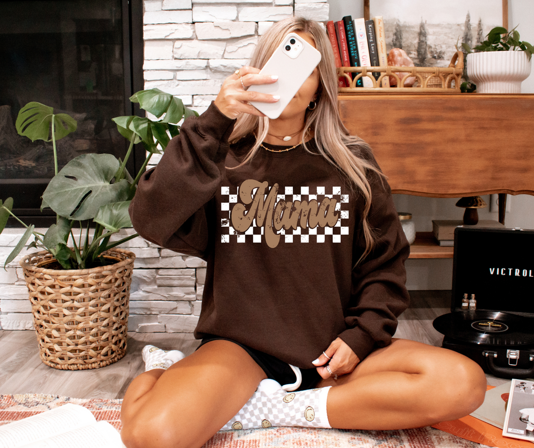Natural Checkered Mama Dark Chocolate Sweatshirt - The Red Rival