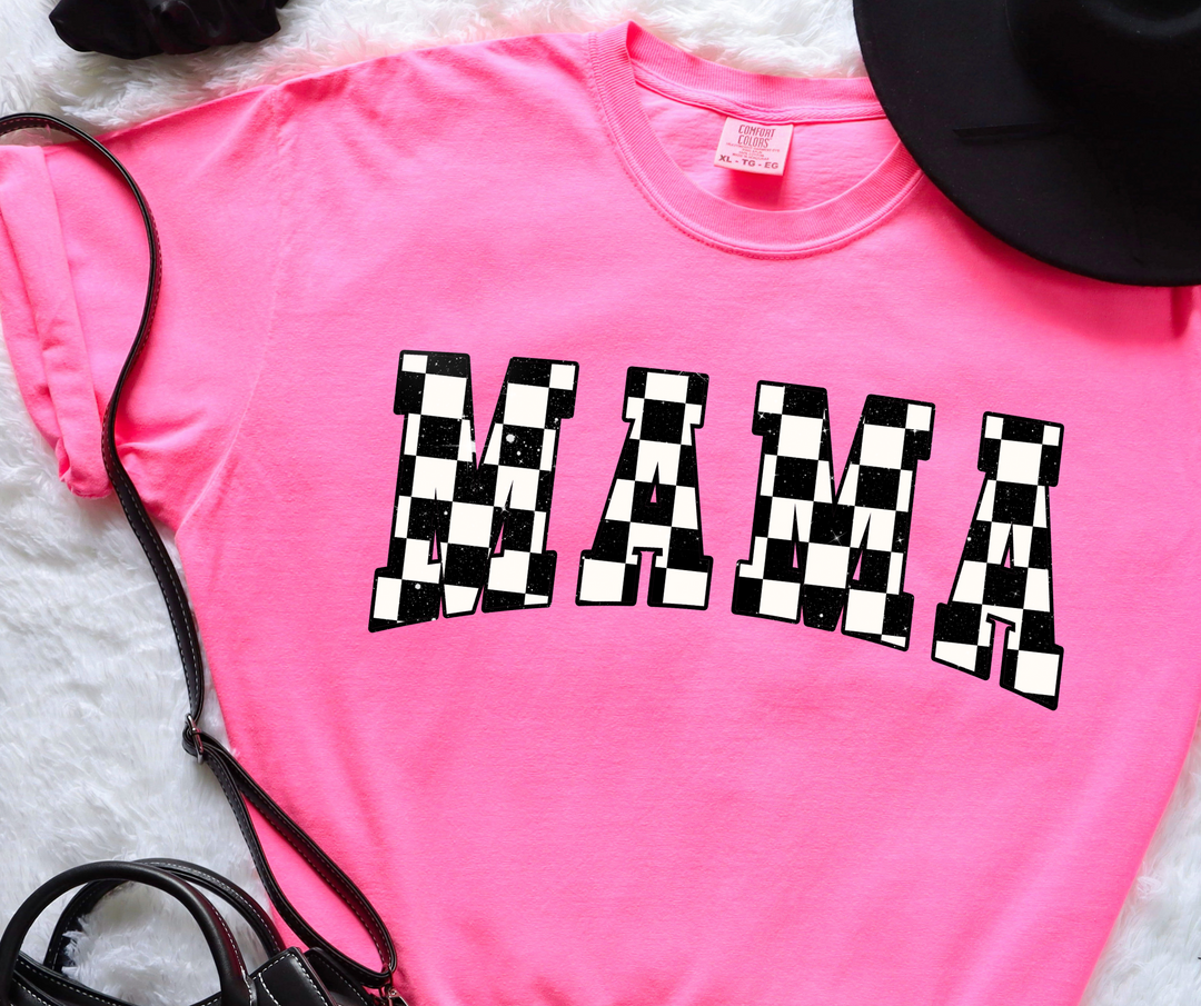 Checkered Mama Neon Pink Tee - The Red Rival