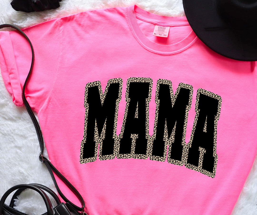 Mama Leopard Outlined Neon Pink Graphic Tee - The Red Rival