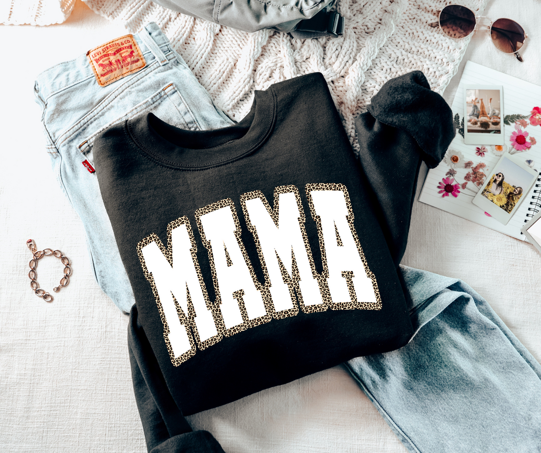 Mama Leopard Outlined Black Sweatshirt - The Red Rival