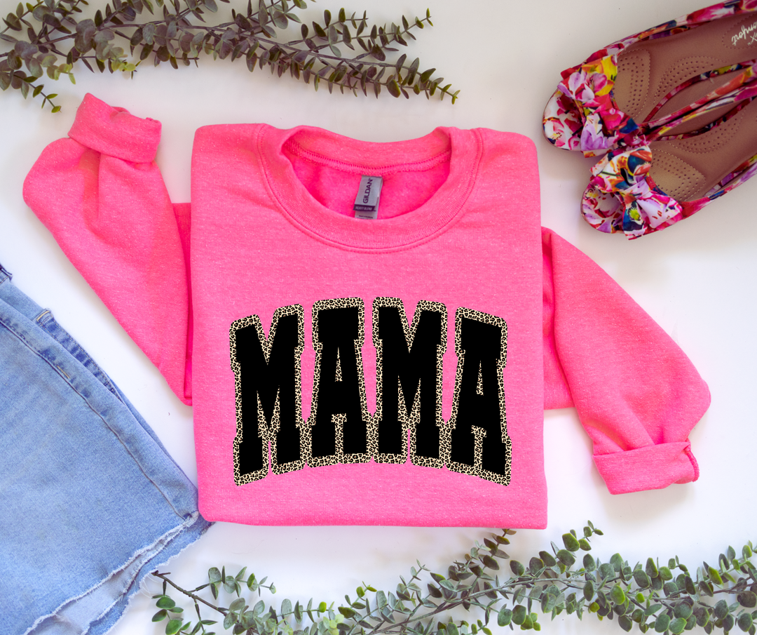 Mama Leopard Outlined Neon Pink Sweatshirt - The Red Rival
