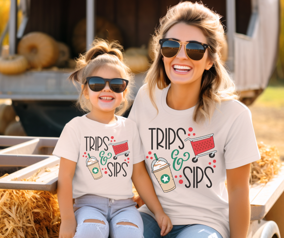 Mama & Mini Trips & Sips Natural Graphic Tee - The Red Rival
