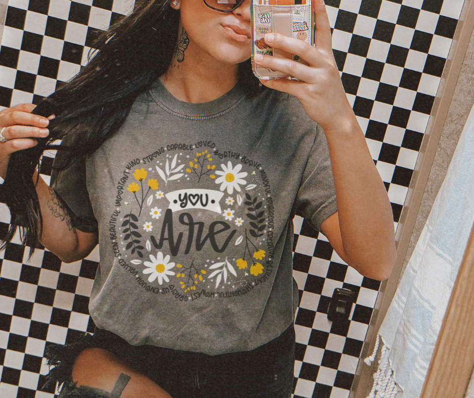 You Are Floral Circle Pepper Tee - The Red Rival