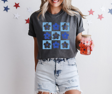 Blue Flower Power Pattern Pepper Tee - The Red Rival