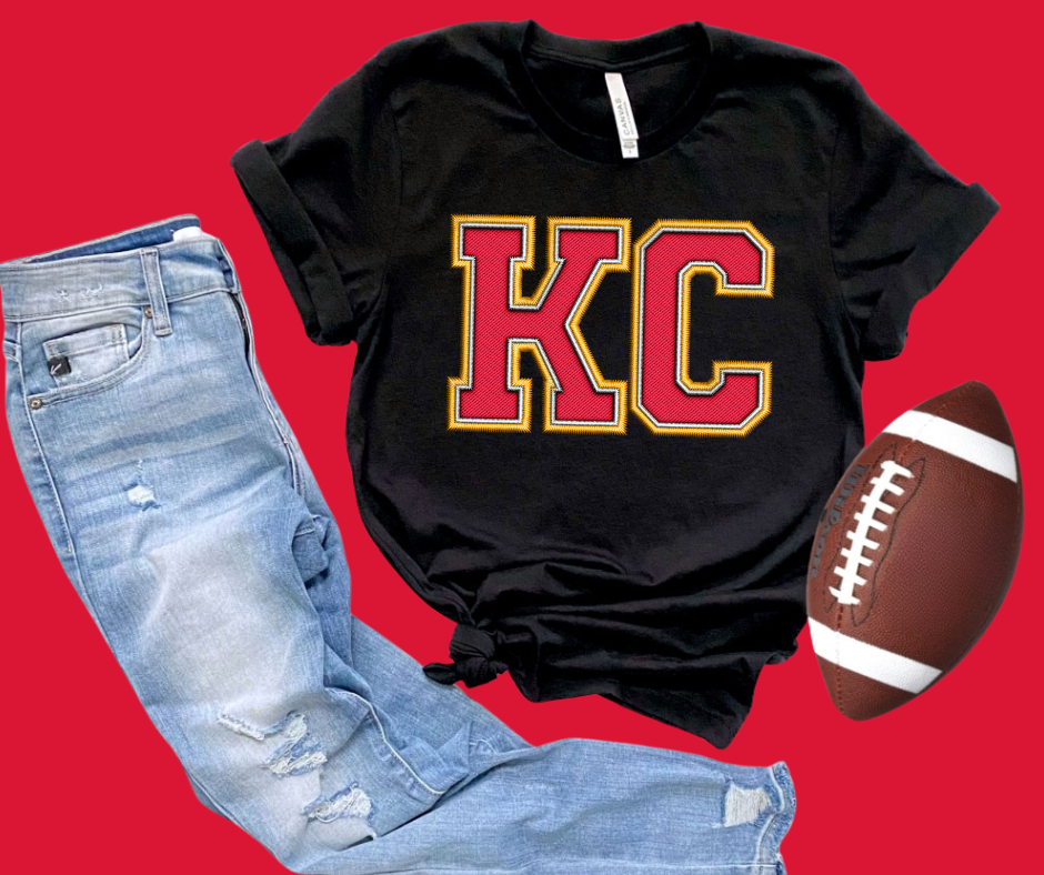 Faux Embroidery KC Letters Black Tee - The Red Rival
