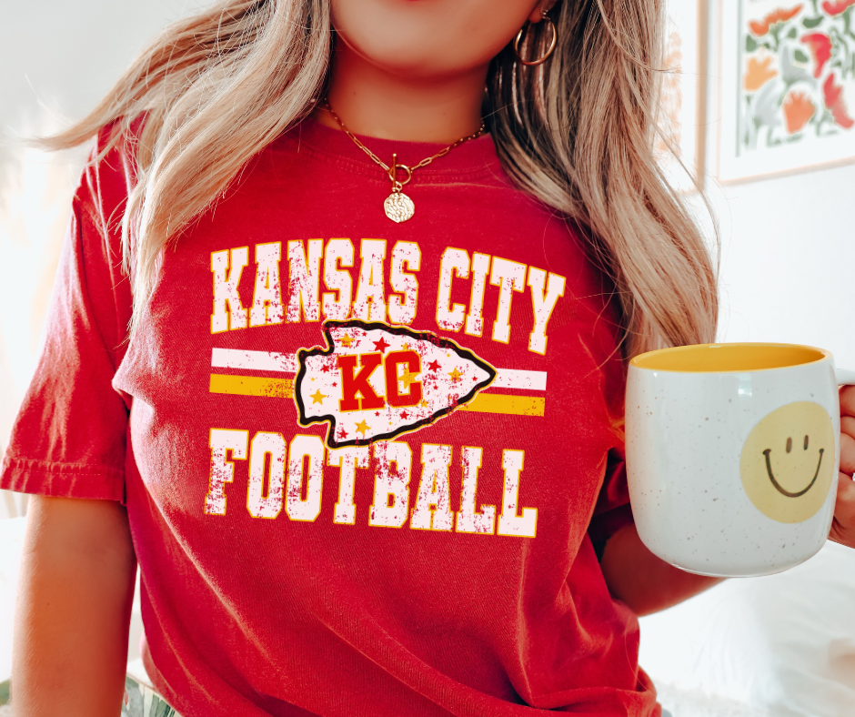 Distressed Kansas City Football Red Tee - The Red Rival