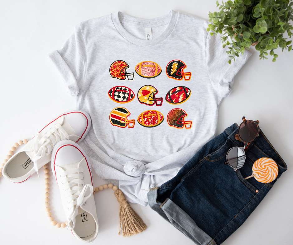 Helmet Football Pattern Ash Tee - The Red Rival
