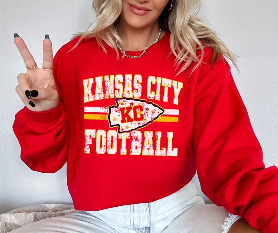 Distressed Kansas City Football Red Sweatshirt - The Red Rival