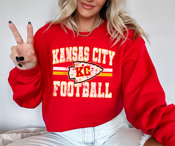 Distressed Kansas City Football Red Sweatshirt - The Red Rival