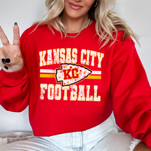 Distressed Kansas City Football Red Sweatshirt - The Red Rival