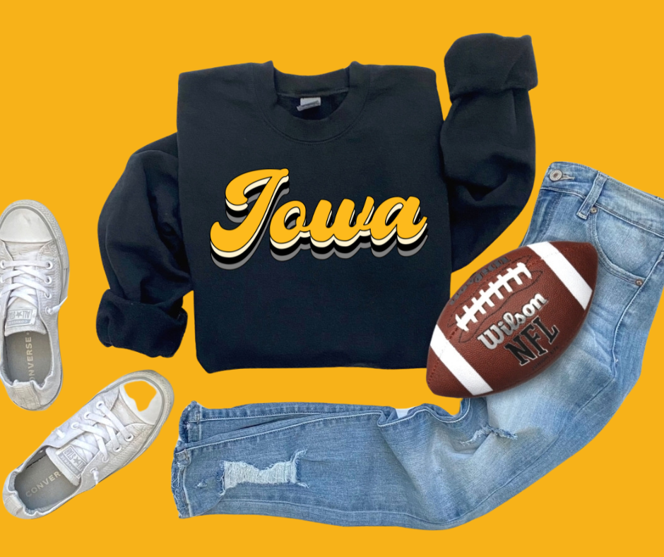 Iowa Gold Script Retro Script Black Graphic Sweatshirt – The Red Rival