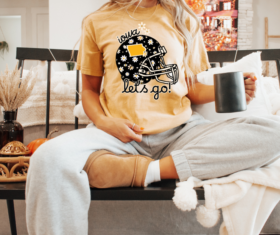 Iowa Let's Go Black/Gold Iowa Daisy Helmet Mustard Tee - The Red Rival