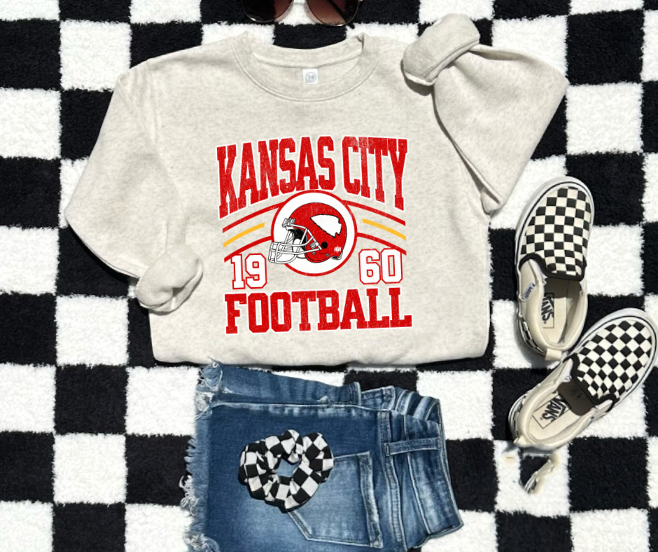 Retro Kansas City Football 1960 Helmet Ash/Natural Sweatshirt - The Red Rival