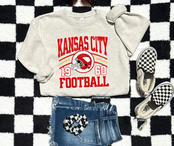 Retro Kansas City Football 1960 Helmet Ash/Natural Sweatshirt - The Red Rival