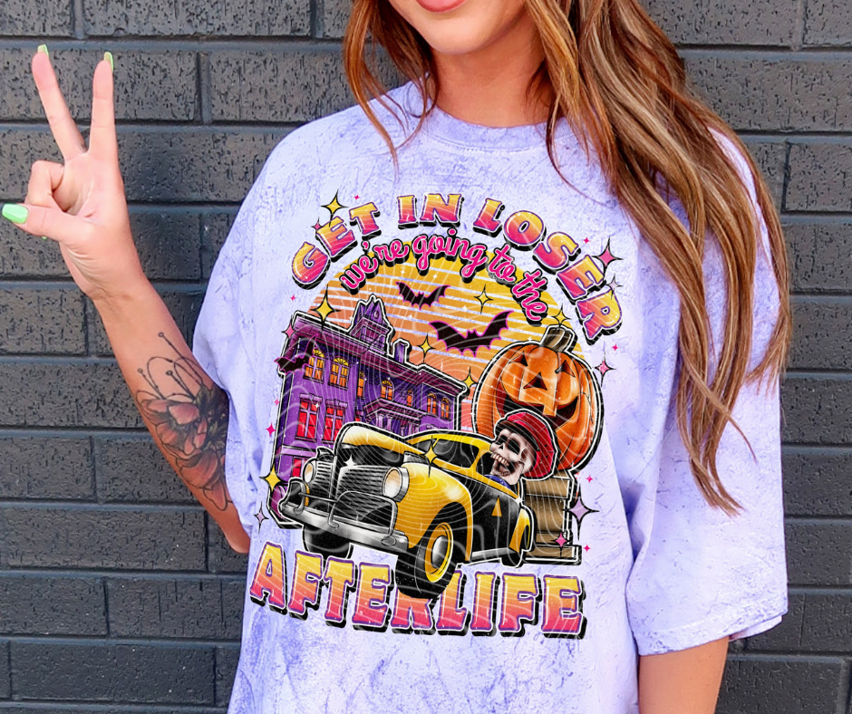 Get In Loser We're Going to the Afterlife Purple Tie Dye Tee - The Red Rival