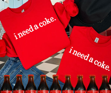 i need a coke. FAUX Embroidery text. Red Tee or Sweatshirt - The Red Rival