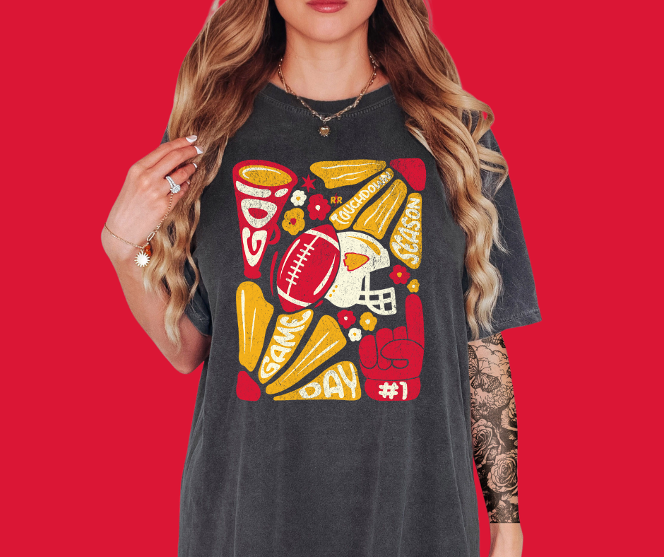 Hand Drawn Football Abstract Flower Art Pepper Tee - The Red Rival