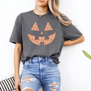Floral Pumpkin Face Charcoal Tee - The Red Rival
