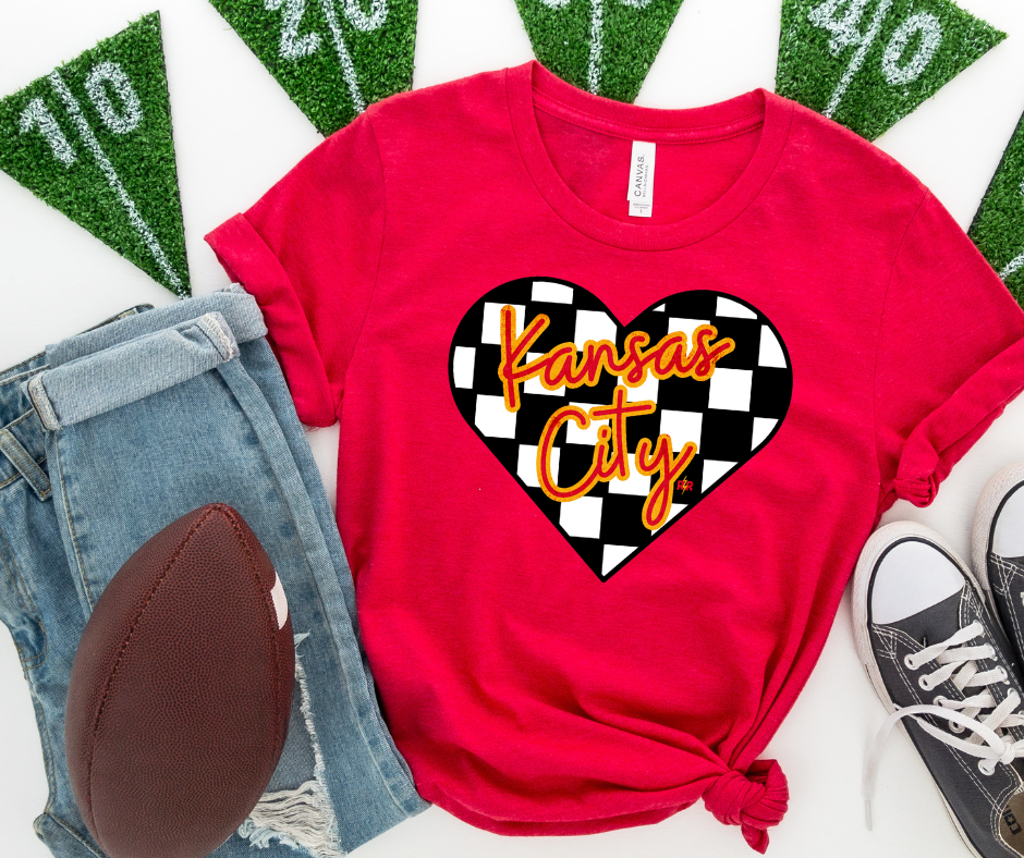 Kansas City Checkered Heart Red Tee - The Red Rival