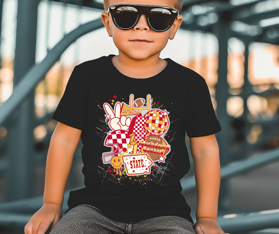 Iowa State Maroon Football Icons Black & White Checkered Bolt Black Tee - The Red Rival