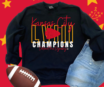 Kansas City LVIII Outline Champions Black Graphic Sweatshirt - The Red Rival