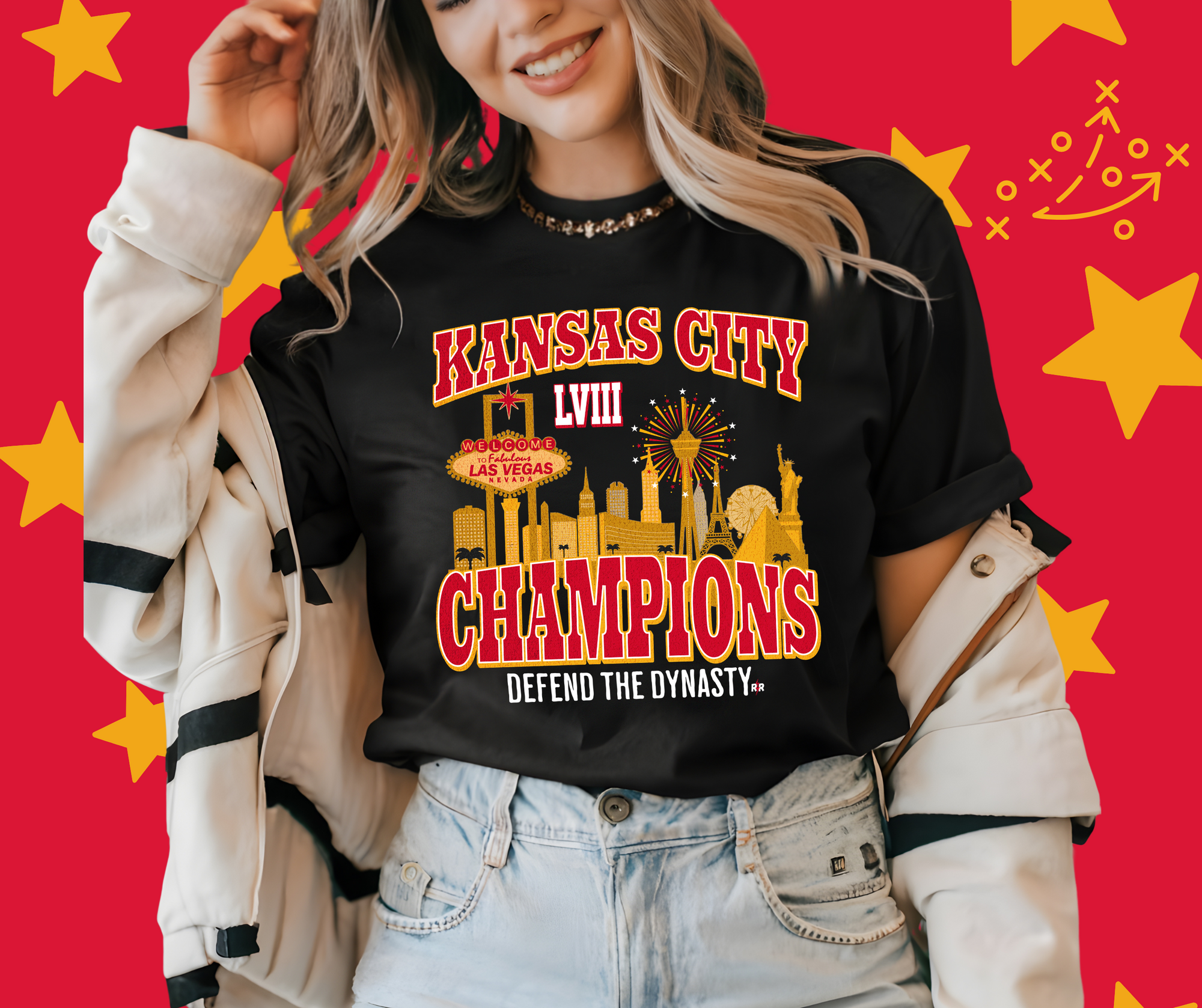 LVIII Champions Vegas Skyline Black Graphic Tshirt - The Red Rival