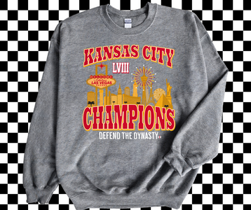LVIII Champions Vegas Skyline Grey Graphic Sweatshirt - The Red Rival